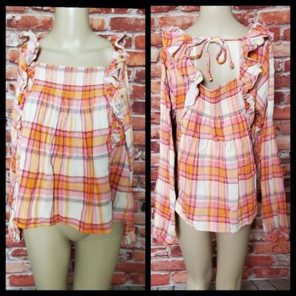 Free People Siena Plaid Boho Top Small NWT - Picture 5 of 7